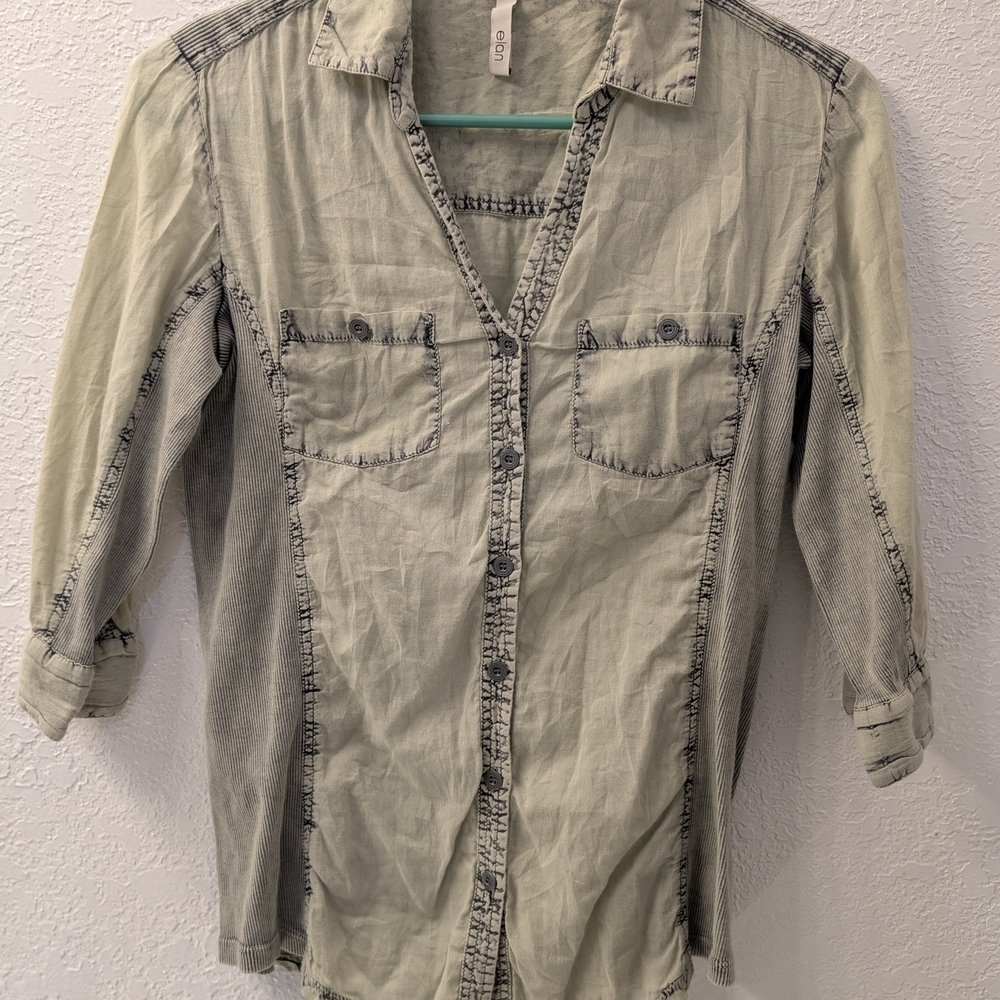 Elan Tie-Dye Shirt in Cream and Blue